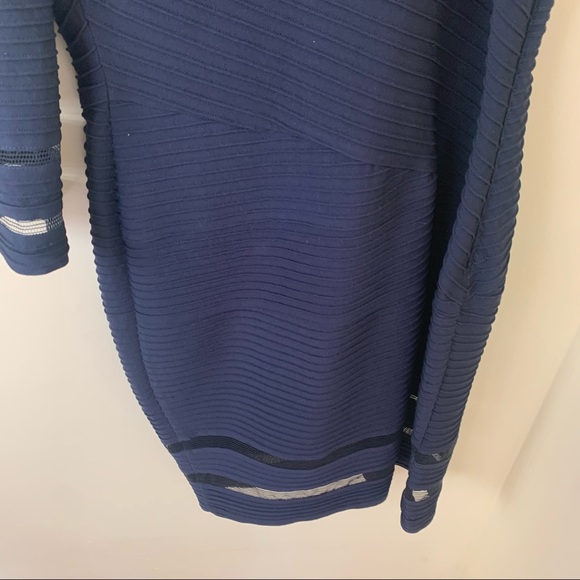 NWT Tadashi Shoji One Shoulder Mesh Illusion Cutout Navy Blue Dress in Large - Picture 4 of 16